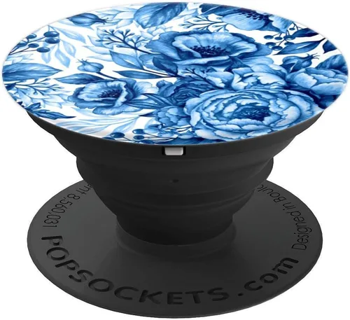 Vista 4 de Patrón floral francés de campana azul y blanco – PopSockets agarre y soporte para teléfonos y tabletas
