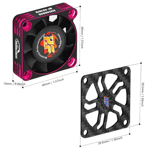 Vista 3 de Ventilador de enfriamiento RC de 1.575 in 28000 RPM Motor sin escobillas Ventilador de refrigeración de metal con cubierta de fibra de carbono