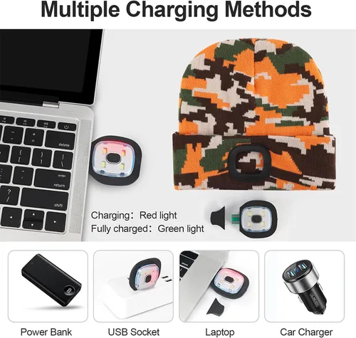 Vista 3 de SUNPRO Gorro LED con luz, gorro de punto iluminado, gorra recargable, regalos cálidos de invierno para hombres, mujeres, perros, caminar, acampar