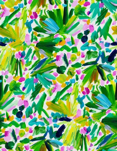 Vista 8 de Minerva Exclusiva tela de mezcla de viscosa de lino con pincelada Blooms, por yarda