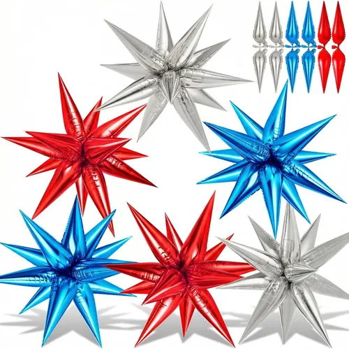 Vista 24 de 72 unidades de globos de estrella, grandes globos de cono de estrella metálicos de 26 pulgadas, globos de papel de aluminio de explosión colorida