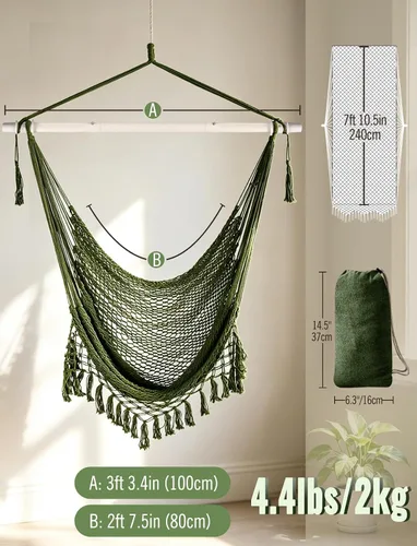 Vista 3 de Chihee Hamaca Silla de malla tejida hecha a mano Asiento colgante Barra esparcidora de metal