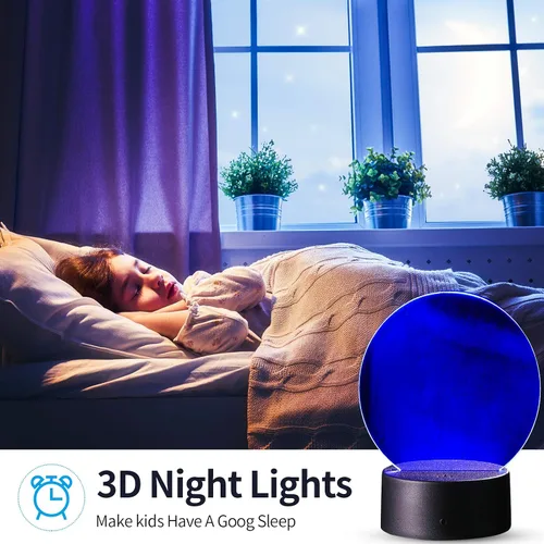 Vista 5 de Honoson 4 Piezas Bases de Lámpara LED Nocturna 3D con 4 Piezas Láminas de Acrílico Transparente Control Remoto Cable USB Ajustable 16 Colores 4