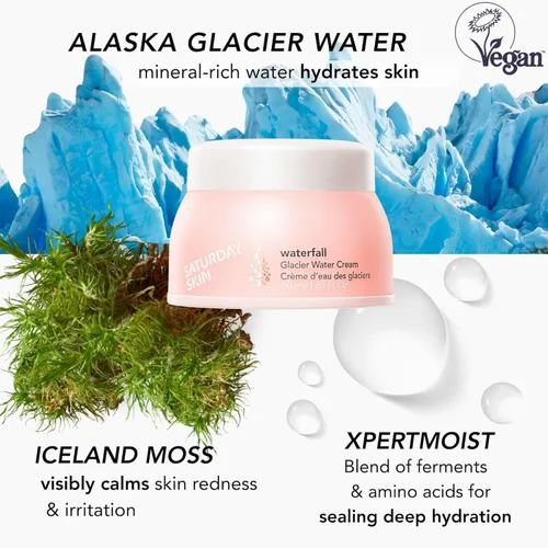 Vista 3 de Saturday Skin Waterfall Glacier Water Crema facial – Hidratante facial coreano sin aceite para piel grasa, hidratante facial de gel ligero y lindo