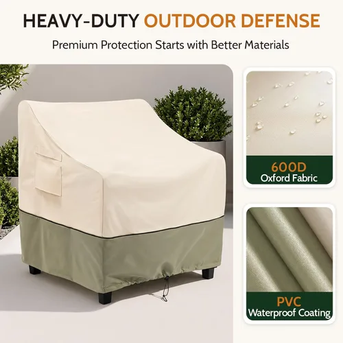 Vista 3 de COSFLY Fundas para Muebles de Patio Impermeables, Fundas para Sillas de Exterior 1 Paquete Resistente - Se Ajusta hasta 29 Pulgadas de Ancho x 30