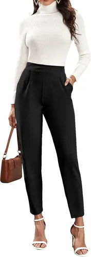 Vista 6 de Floerns Pantalones de trabajo elásticos con cintura alta y corte cónico para mujer
