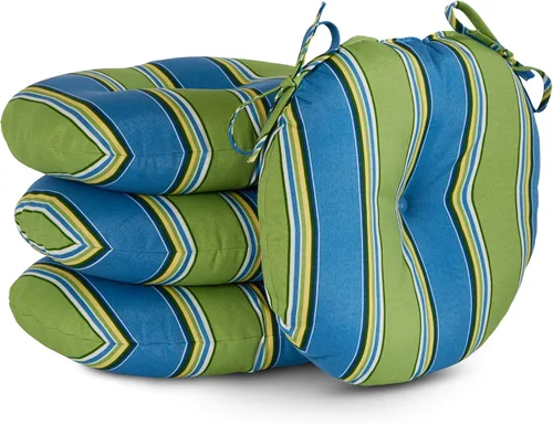 Vista 13 de Greendale Home Fashions Cojín redondo para asiento bistro de 15 pulgadas, 2 unidades (paquete de 1), Adobe Stripe