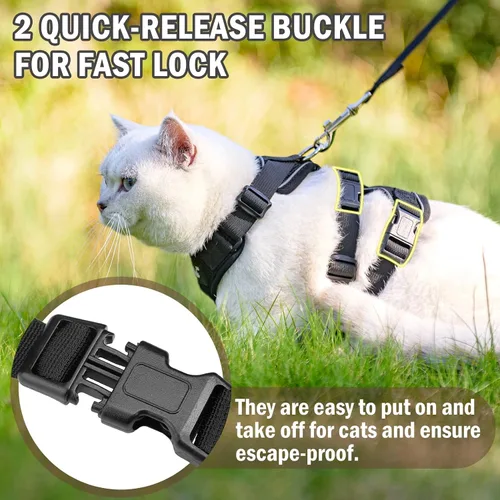 Vista 3 de PUPTECK Juego de arnés y correa para gato a prueba de escape para caminar, chaleco de malla transpirable arnés ajustable para gatos cachorros Negro