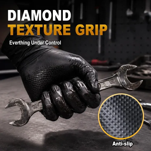 Vista 5 de Guantes desechables con textura de diamante, 8 mil, 50/caja, tamaño mediano