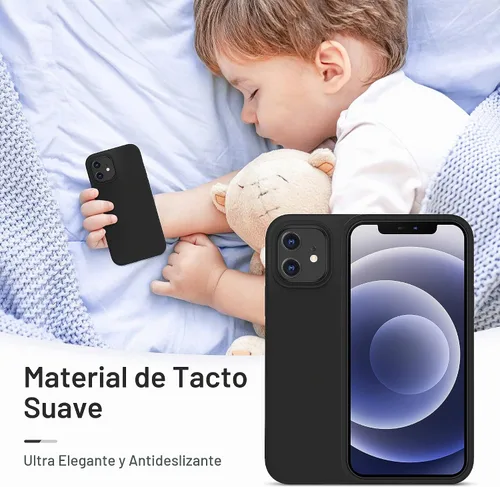 Vista 5 de CellEver Funda de silicona resistente para iPhone 12 y 12 Pro, dos protectores de pantalla de vidrio inastillables, protección militar contra Negro