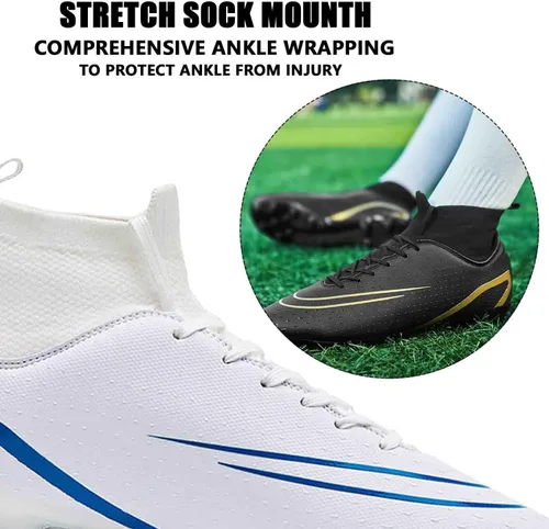 Vista 3 de Botas de fútbol unisex de caña alta con tacos al aire libre atléticos zapatillas de fútbol de césped zapatos de fútbol con picos para interiores