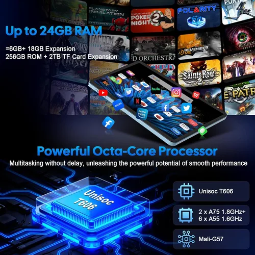 Vista 3 de Suicoey Tablet Android 15 2026 con teclado, 24 GB de RAM + 256 GB de ROM (expansión de 2 TB), tableta de 10 pulgadas con Gemini AI, Octa-Core