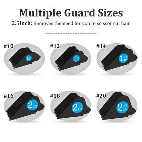 Vista 5 de Protectores de cortapelos para Wahl 10 12 14 16 18 20 Protectores de Cortapelos para el Cabello 6pcs Accesorios Extra Largos de Protectores de Negro