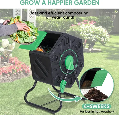 Vista 4 de Contenedor de compostaje giratorio con puertas correderas, contenedor de compostaje de una sola cámara, resistente para jardinería al aire libre