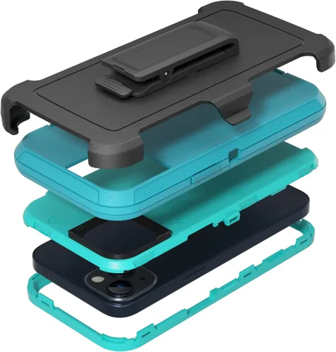 Vista 8 de Compatible con iPhone 13 de 6.1 pulgadas, con protectores de pantalla, resistente, rugosa, a prueba de golpes, protección completa, funda