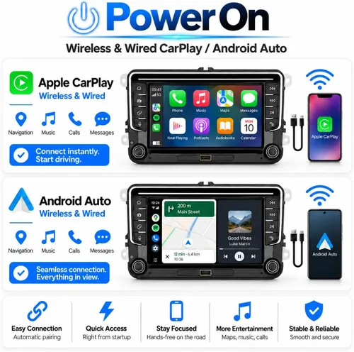 Vista 2 de [Actualización] YZKONG - Estéreo de coche compatible con VW Passat Golf MK5 Jetta Caddy EOS Tiguan con Carplay inalámbrico Android Auto IPS pantalla