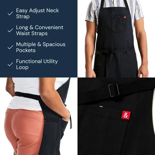 Vista 4 de hedley & bennett Essential Delantal – Delantal de chef profesional con bolsillos – Delantal de cocina para hombres – Delantal de cocina para hombres