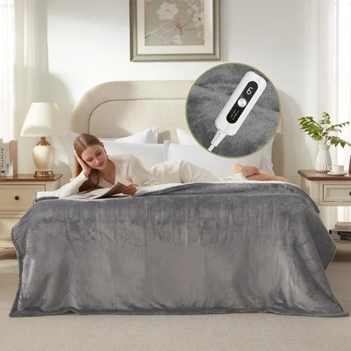 Vista 24 de Manta térmica de sherpa de doble cara, manta eléctrica de calefacción suave para cama, sistema de seguridad automático, 6 niveles de calefacción y 4
