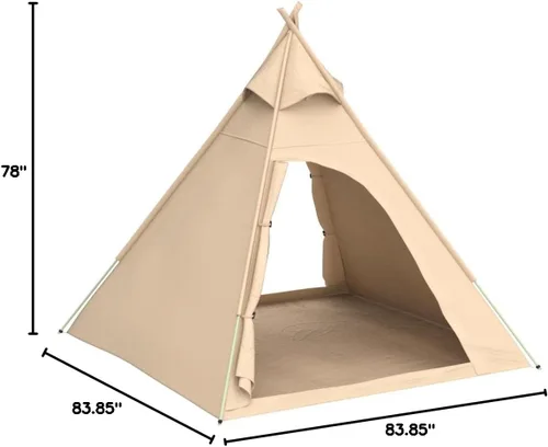 Vista 6 de Tienda de campaña en forma de pirámide impermeable de lona de algodón 100% para exteriores (beige, 7.1 ft)