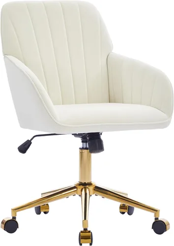 Vista 23 de YITAI Silla de escritorio giratoria de terciopelo de 360°, moderno sillón de oficina en casa con base dorada y ruedas para tocador, cómoda silla