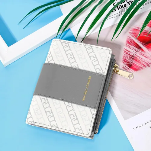 Vista 6 de VOCUS Cartera pequeña para mujer, plegable, con tarjetero impreso, bolsa de cambio con ventana de identificación y bolsillo para monedas
