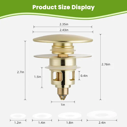 Vista 6 de Colador universal de drenaje para lavabo de baño, mejorado con cesta de filtro de acero inoxidable extraíble, tapón desplegable 2 en 1 para orificio