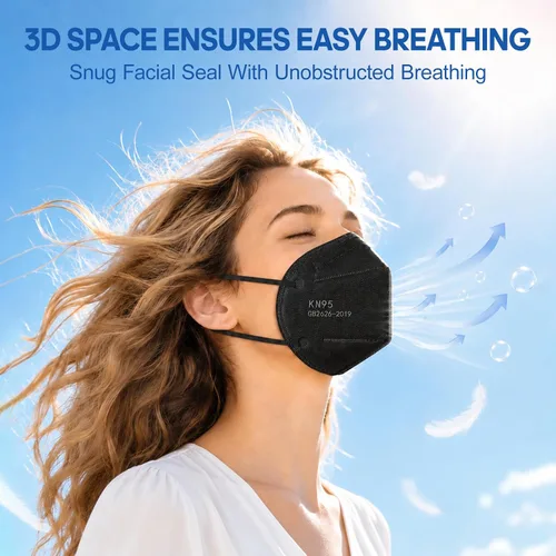 Vista 4 de ChiSip Mascarillas KN95 para adultos, mascarillas desechables de 5 capas Negro