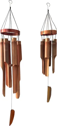 Vista 4 de Campanillas de viento clásicas de bambú con parte superior circular, campanillas de viento de madera de madera al aire libre, sonido calmante