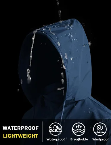 Vista 2 de COOFANDY Chaqueta impermeable unisex plegable, ligera, impermeable, con capucha, para correr, senderismo, ciclismo