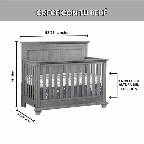 Vista 6 de Oxford Baby Kenilworth - Cuna convertible 4 en 1, gris grafito, certificado GreenGuard Gold
