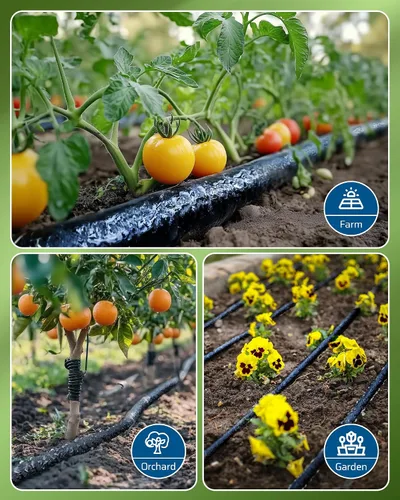 Vista 7 de DEWENWILS Manguera de remojo de 25 pies para camas de jardín, manguera de goteo redonda de 5/8 pulgadas con regulador de presión, flexible a prueba