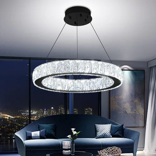 Vista 24 de Araña de Cristal LED Moderna Regulable de 8" Anillo Dorado Luminarias Colgantes para Isla de Cocina Comedor Sala de Estar