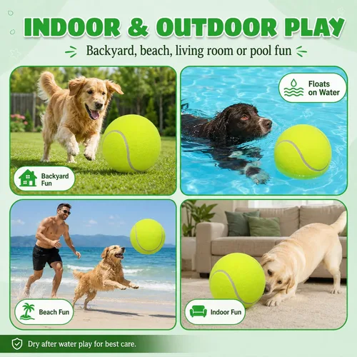 Vista 4 de INSUM Pelota de tenis gigante de 9.5 pulgadas, pelota de juguete grande para perros para jugar al aire libre, cumpleaños para perros grandes, ideal