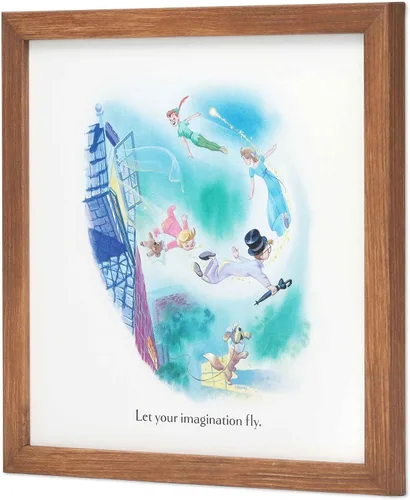 Vista 2 de Disney Peter Pan - Decoración de pared de madera enmarcada con libro dorado – Ilustración de libro de cuentos, arte de pared de Peter Pan