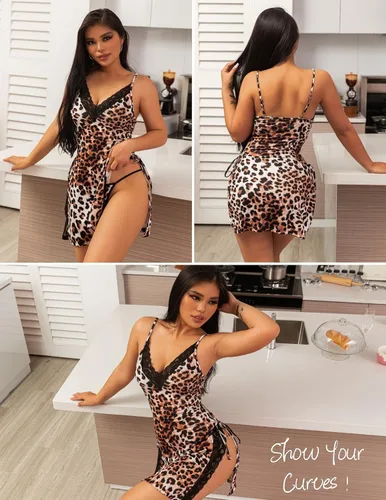 Vista 5 de Avidlove Lencería sexy para mujer, camisón de encaje con abertura lateral, camisón con tanga