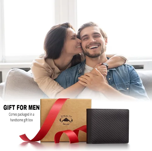 Vista 5 de Stealth Mode Cartera plegable de cuero para hombre con ventana de identificación y bloqueo RFID