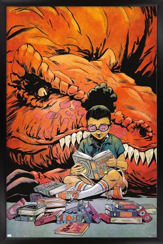 Vista 8 de Trends International Marvel Moon Girl & Devil Dinosaur - Póster de pared de lectura, 22.375 x 34 pulgadas, versión enmarcada de madera de granero