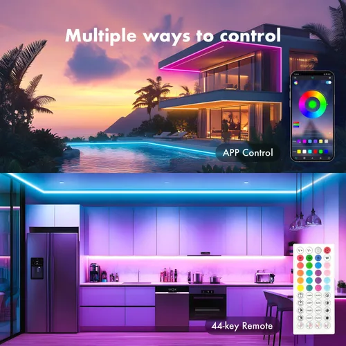 Vista 5 de Luces de Cuerda de Neón, Tiras de Luces LED RGB de 65.6 Pies, Control por Aplicación, Control Remoto IR, Sincronización de Música, Impermeable IP67