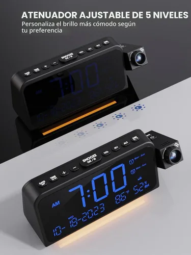 Vista 7 de Mesqool Reloj despertador de proyección para techo de dormitorio, reloj digital con modo de días laborables/fines de semana, fecha, temperatura