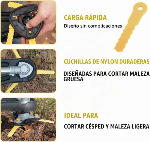 Vista 5 de ORAEVY 30 cuchillas de nailon de repuesto Push-N-Load compatibles con Weed Warrior 3 cuchillas y cabezal Pivotrim Hybrid 2-N-1, ajuste universal