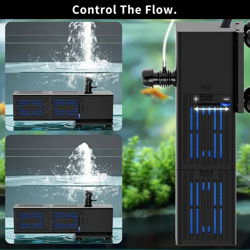 Vista 3 de Filtro de acuario ajustable para tanque de tortugas de peces de 20 a 40 galones, filtración bioquímica 4 en 1, potentes bombas y filtros sumergibles