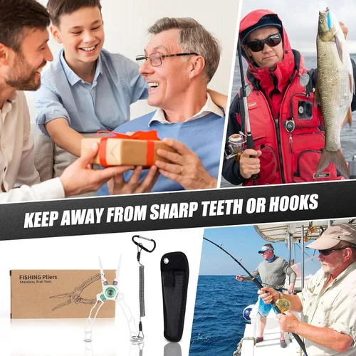 Vista 6 de Alicates de pesca con mango ergonómico innovador, resistente a la corrosión y agua salada, removedor de gancho multiherramienta de pesca, corte
