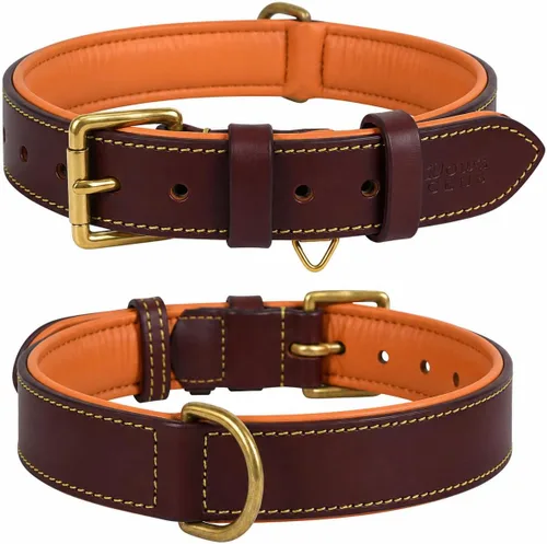 Vista 11 de DowgClub Collar de perro de cuero genuino, negro, pequeño, acolchado