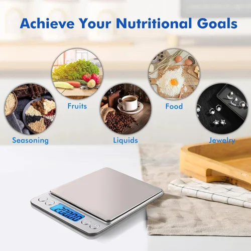 Vista 4 de Báscula digital de cocina 17.64 oz 0.00 oz báscula de alimentos de alta precisión báscula de cocina multifuncional de acero inoxidable con pantalla