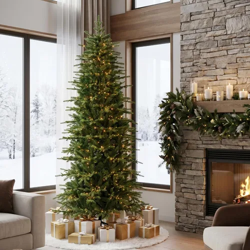 Vista 31 de Glitzhome Árbol de Navidad preiluminado, abeto artificial realista de 7.5 pies con 1,668 puntas y 680 luces centelleantes C3, 10 funciones de Aspen