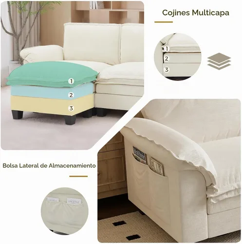 Vista 5 de KKL Sofá Seccional Modular de 89 Pulgadas, Sofá de Amor de 2 Asientos Sofá Nube con Asiento Profundo, Sofás Seccionales de Chenilla para Sala