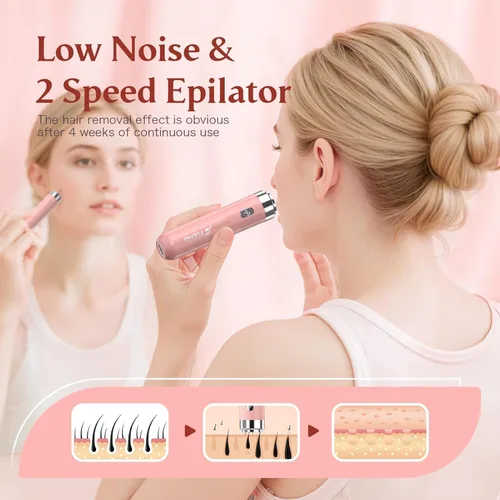 Vista 2 de Epilator for Women, 2 in 1 Facial Hair Removal, Electric Lady Shaver with LED Light, Rechargeable Hair Removal Device for Legs, Face, Bikini & Arms