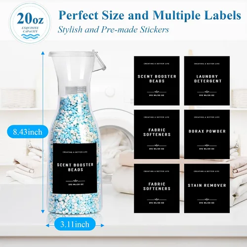 Vista 5 de Botella Dispensadora de Detergente para Ropa de 20 oz con Etiqueta Impermeable para Detergente de Ropa, Jabón, Suavizante de Telas, Blanqueador
