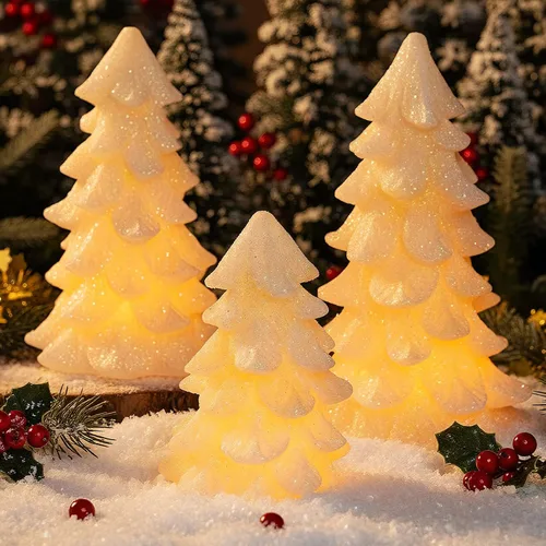 Vista 8 de Glooglitter 2 velas blancas sin llama para árbol de Navidad de 9 pulgadas, brillantes de cera real, parpadeantes, funcionan con pilas, velas LED