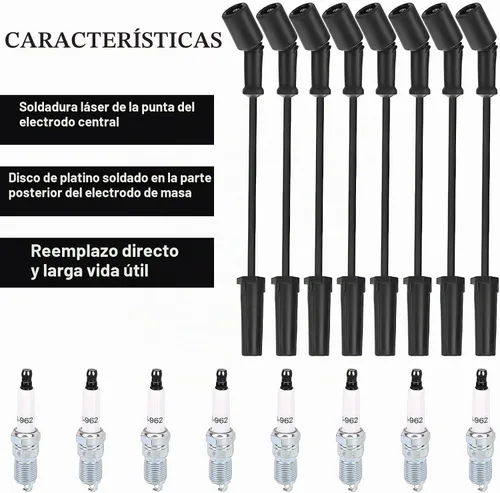 Vista 3 de Juego de cables de bujía 41-962 y cables de bujía 9748HH compatible con motores Chevy 5.3 LS2 LS3 LS4 LS7 - para Escalade Chevrolet Silverado